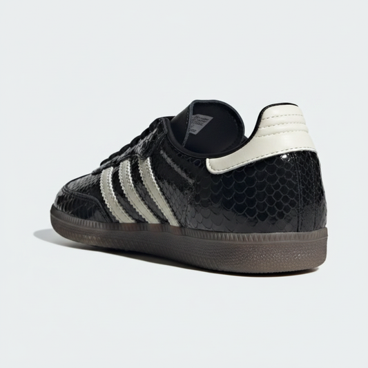 Adidas Samba black patent snakeskin back angle