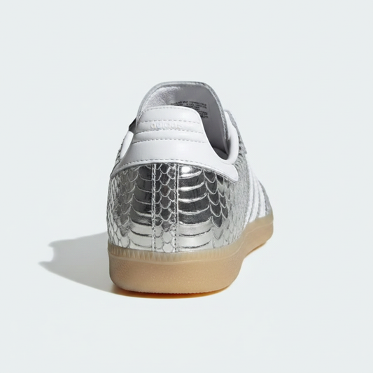 Adidas Samba silver metallic snakeskin back angle