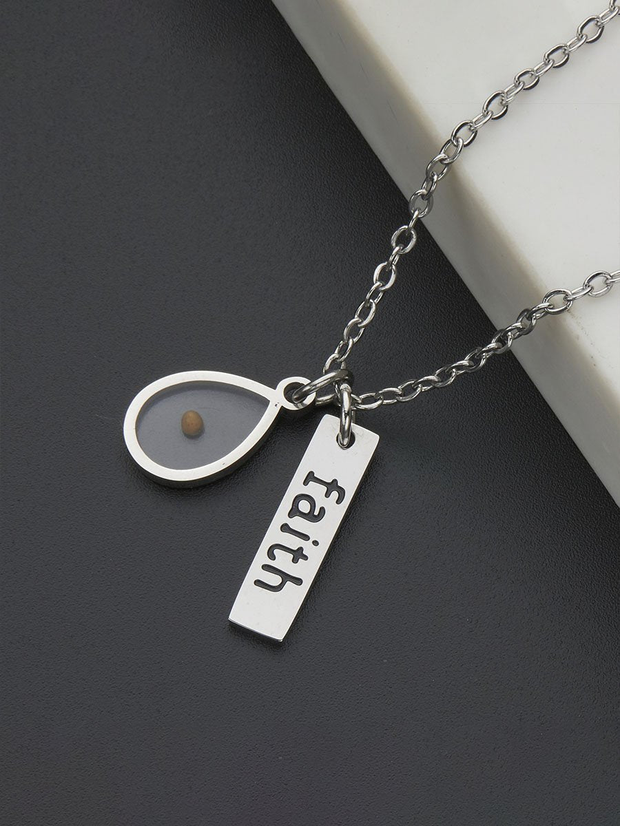 Stainless Steel Faith Mountain Mustard Seed Necklace