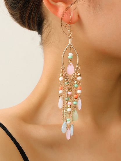 Women's Bohemian Water Drop Long Tassel Earrings