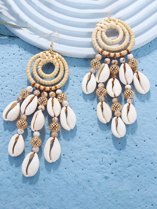 Women's Bohemian Shell Beaded Rattan Earrings