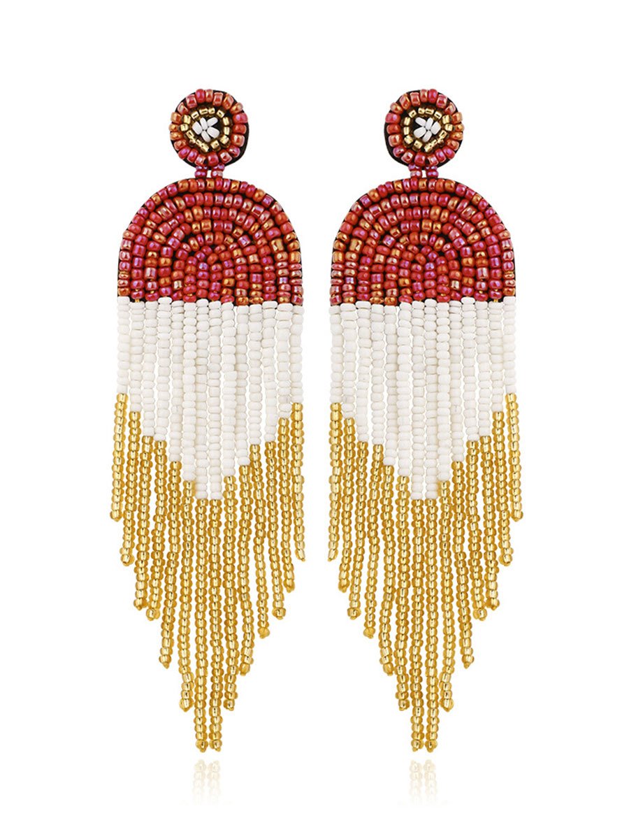 Women's Bohemian Rice Bead Tassel Earrings