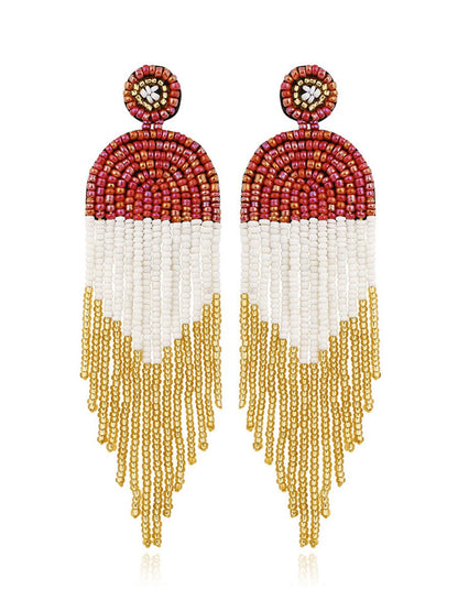 Women's Bohemian Rice Bead Tassel Earrings