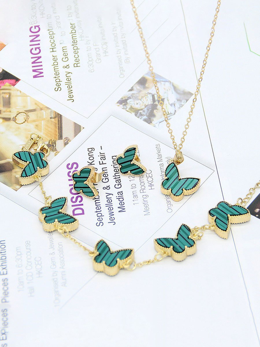 Popular Four Leaf Clover Butterfly Necklace Bracelet Earrings Set