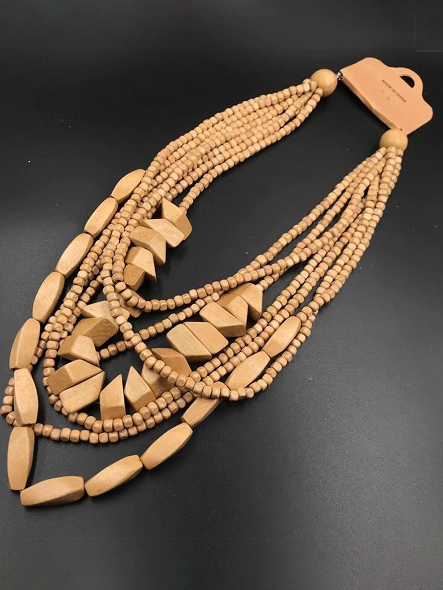 Wooden Multi-Layer Beaded Long Necklace Women's Bohemian African Style Necklace Sweater Chain