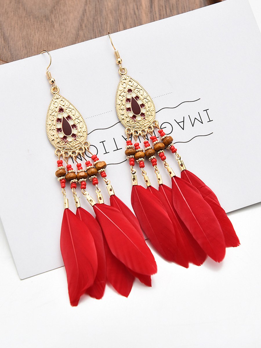 Boho Ethnic Feather Tassel Earrings