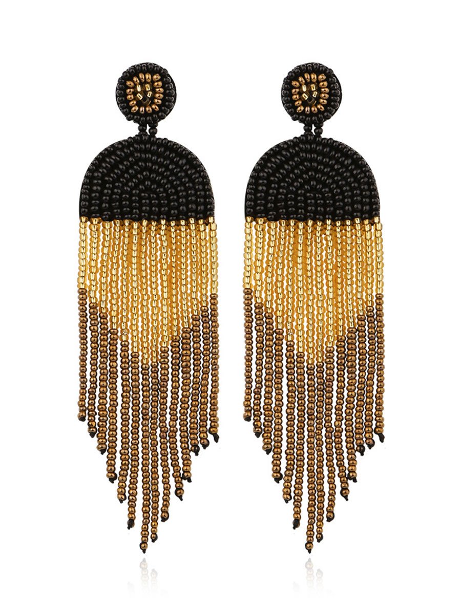 Women's Bohemian Rice Bead Tassel Earrings