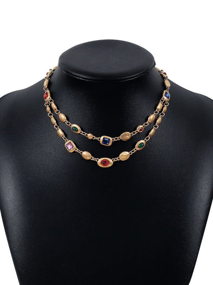 Women's Ethnic Style Diamond Double Layer Necklace