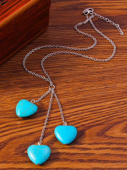 Love Turquoise Necklace Personalized Niche Heart-Shaped Bohemian Clavicle Chain Necklace