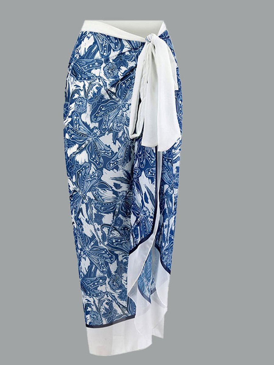 Women's Swimsuit Retro Printed Chiffon Maxi Skirt