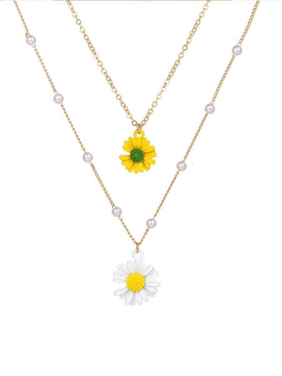 Women's Fashion Wish Bohemian Style Flower Multi-layered Pendant Necklace