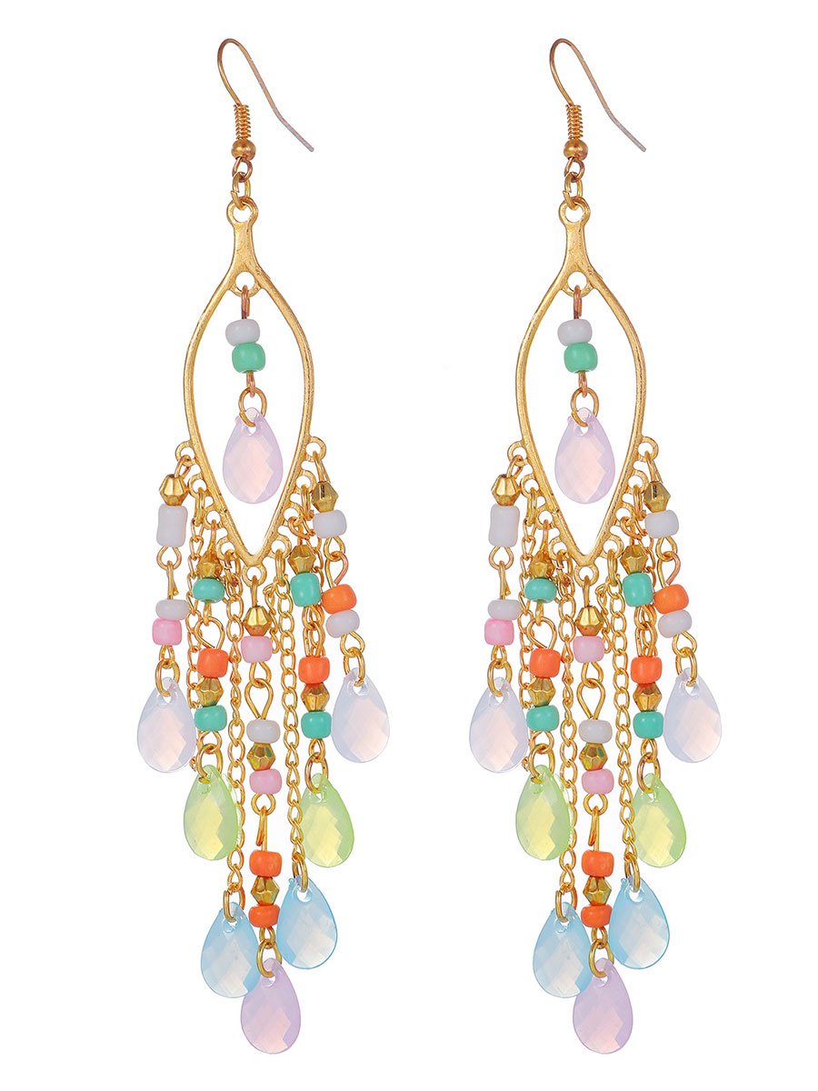 Women's Bohemian Water Drop Long Tassel Earrings