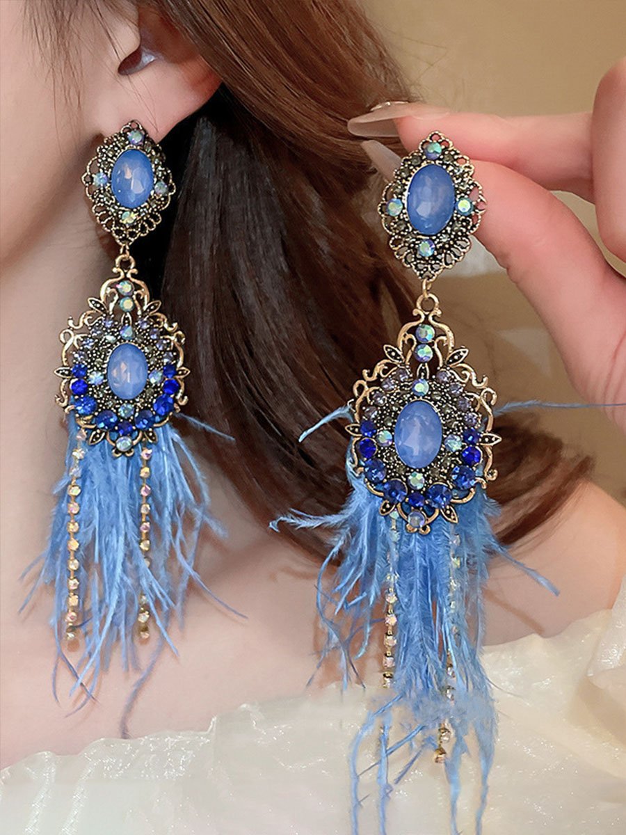 Boho Diamond Feather Earrings