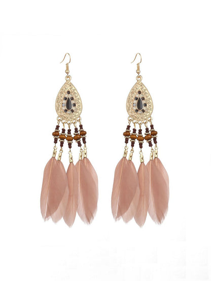 Boho Ethnic Feather Tassel Earrings