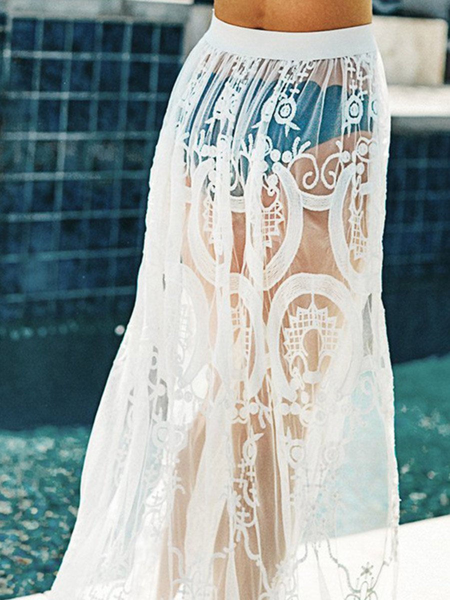 Women's Solid Color Lace See-Through Skirt