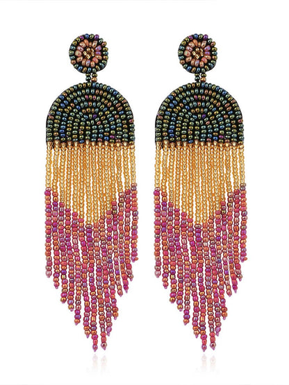 Women's Bohemian Rice Bead Tassel Earrings