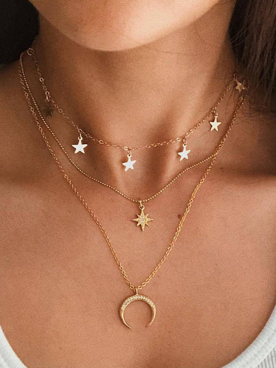 Womens Fashion Wish Boho Style Star Butterfly Multi-layered Pendant Necklace