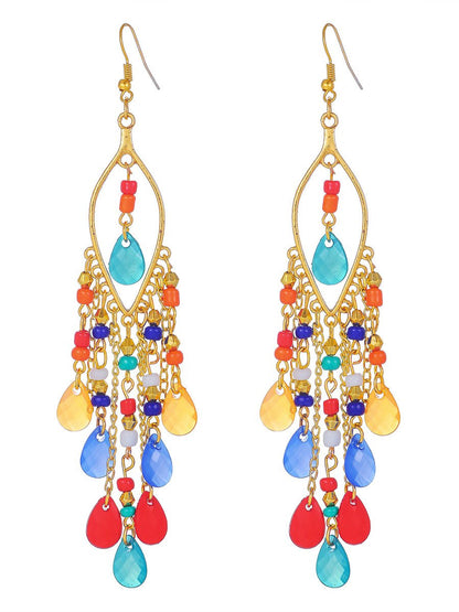 Women's Bohemian Water Drop Long Tassel Earrings