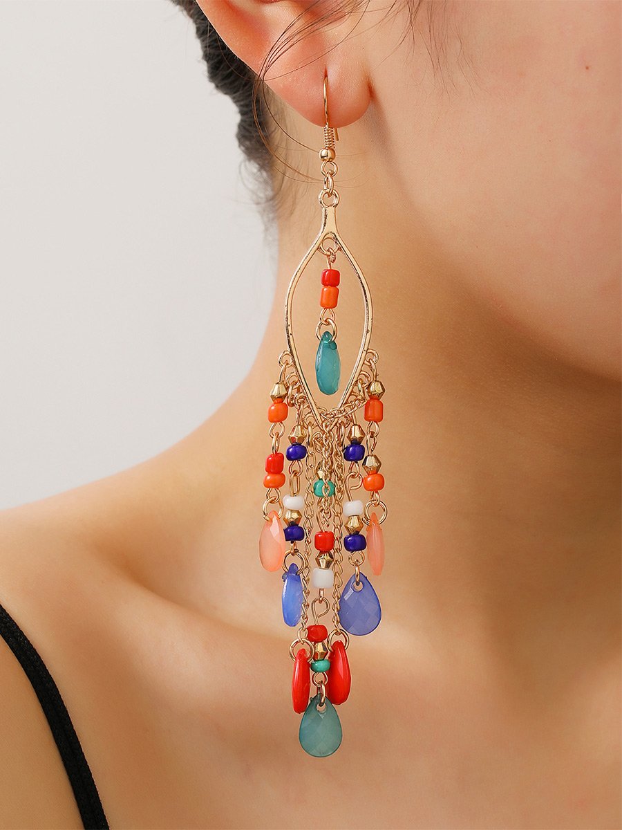 Women's Bohemian Water Drop Long Tassel Earrings