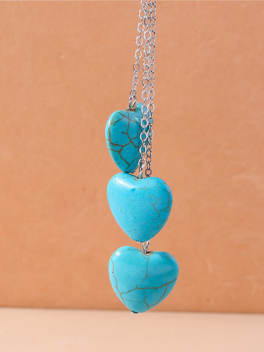 Love Turquoise Necklace Personalized Niche Heart-Shaped Bohemian Clavicle Chain Necklace