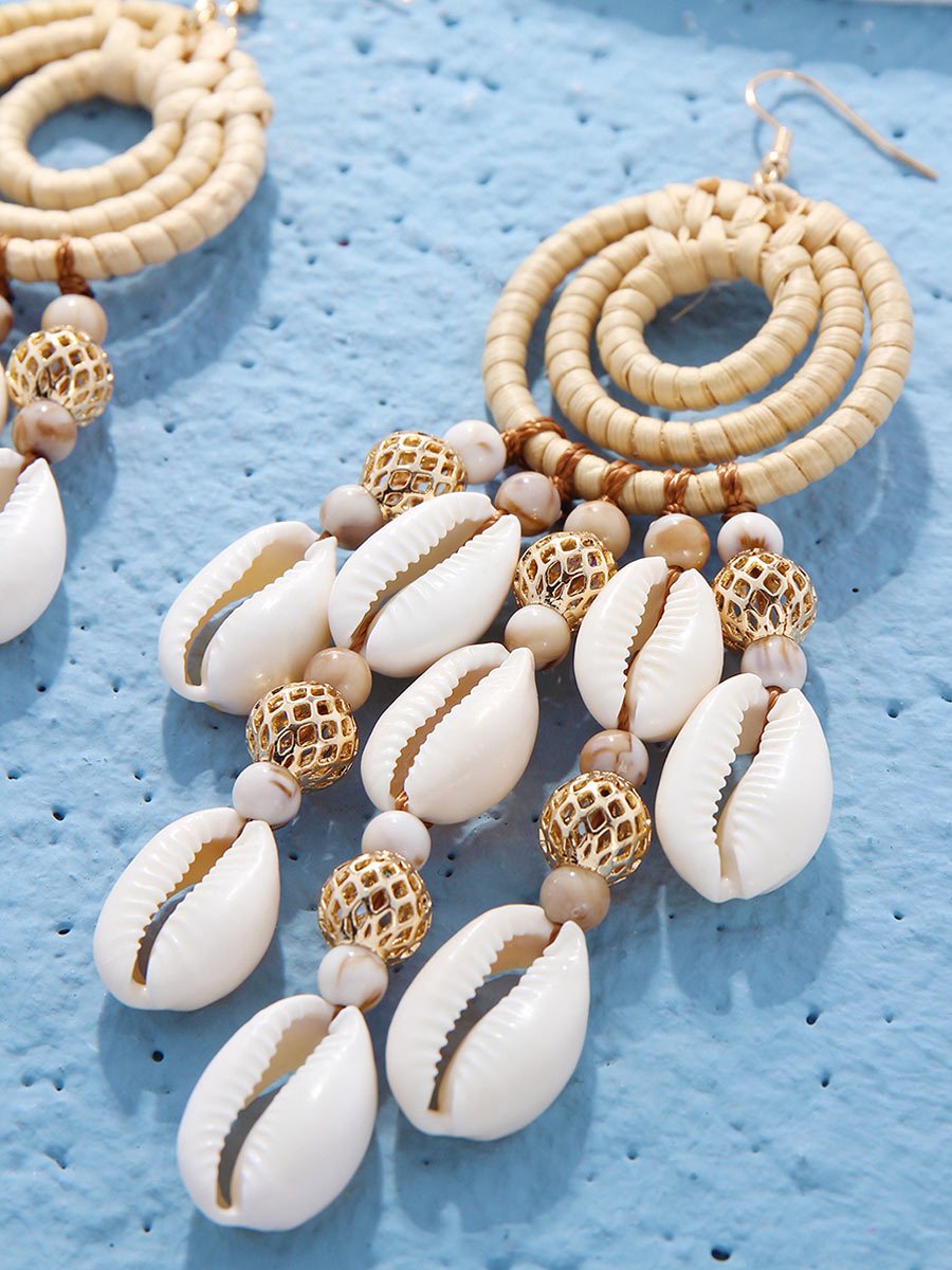 Women's Bohemian Shell Beaded Rattan Earrings