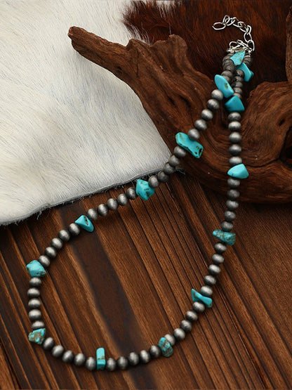 Bohemian Turquoise Beaded Collarbone Chain, Versatile Ethnic Style Turquoise Necklace