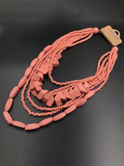 Wooden Multi-Layer Beaded Long Necklace Women's Bohemian African Style Necklace Sweater Chain