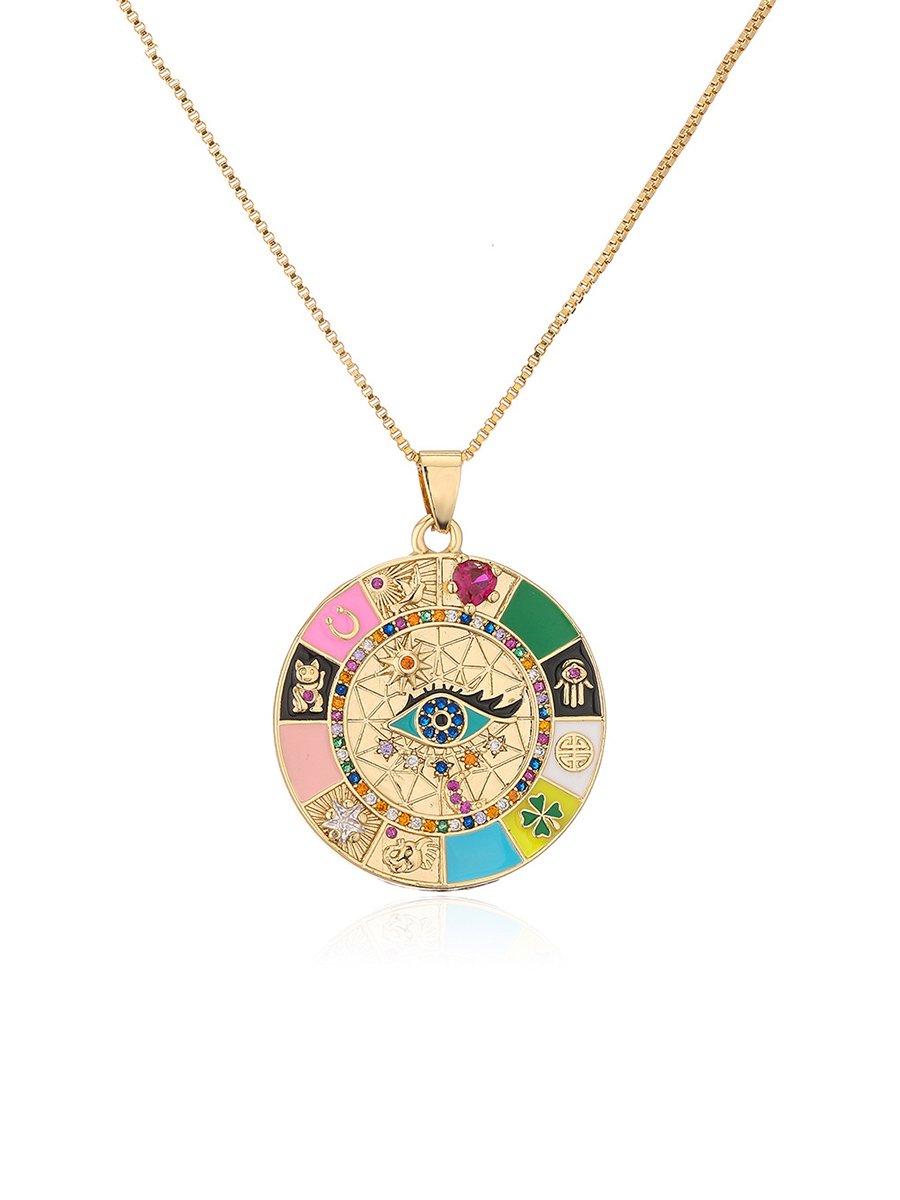 Bohemian Style European And American Fashion Oil Dripping Zircon Eye Pendant Necklace