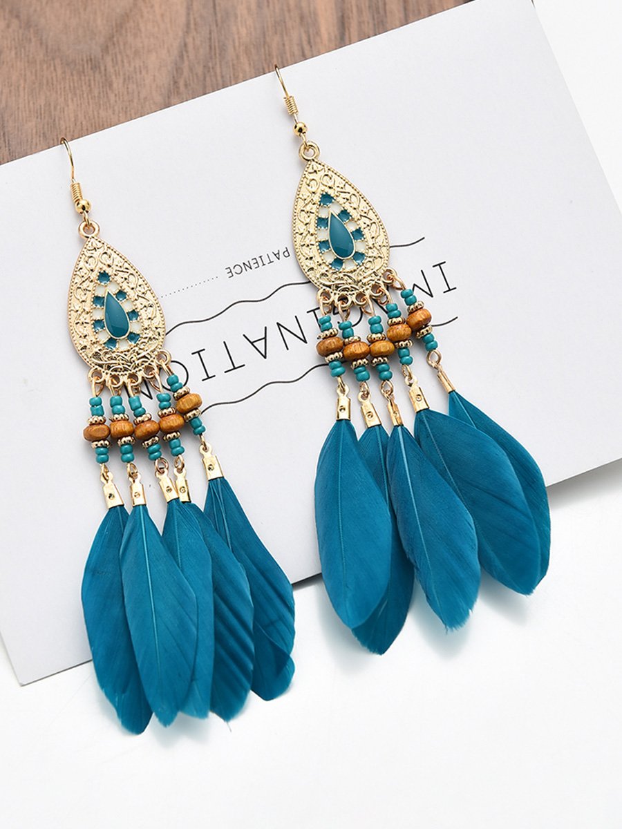 Boho Ethnic Feather Tassel Earrings