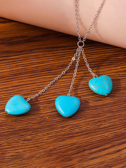 Love Turquoise Necklace Personalized Niche Heart-Shaped Bohemian Clavicle Chain Necklace