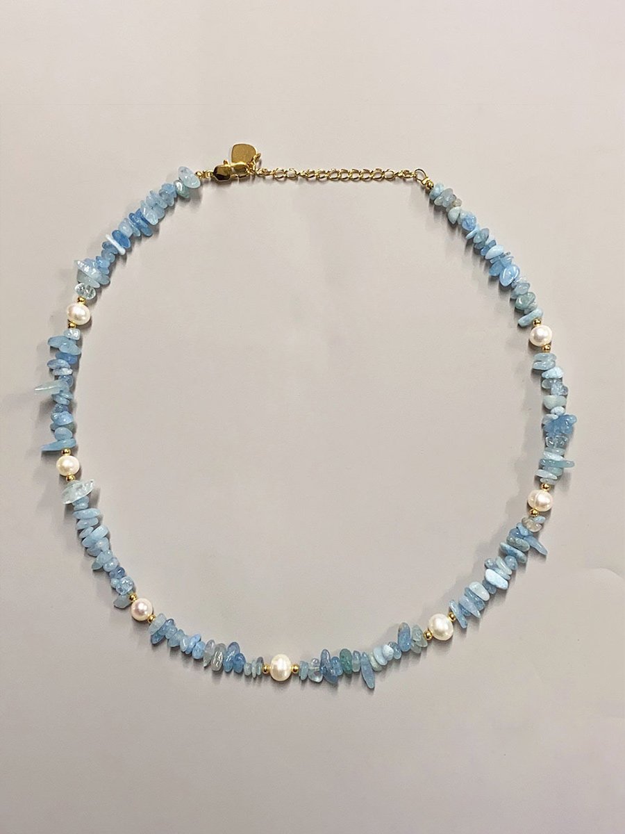 Women's Bohemian Aquamarine Gravel Pearl Patchwork Necklace